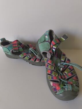 Keen Gray and Pink-Striped Closed-Toe Outdoor Sandals